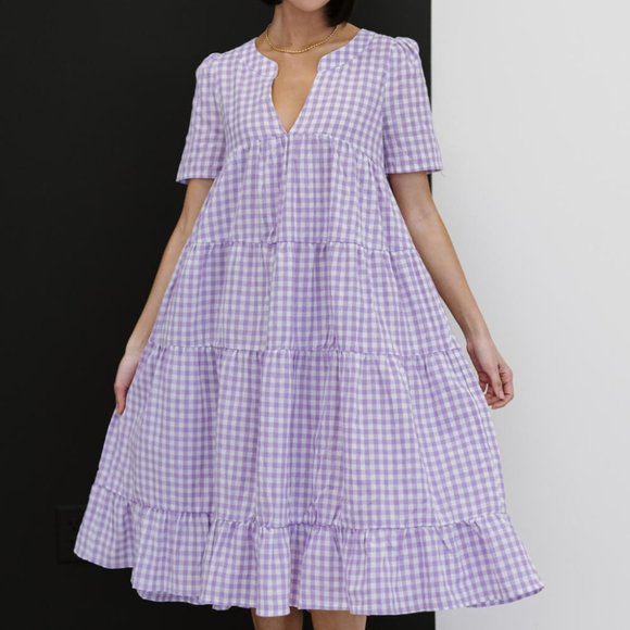 BiBi Slow Dancing Gingham Tiered Midi Dress - Picture 6 of 6